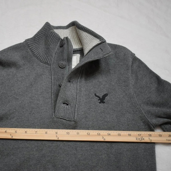 American Eagle Mens Sz S Classic Fit Quarter Zip Button Pullover Sweater Cotton - Picture 14 of 16